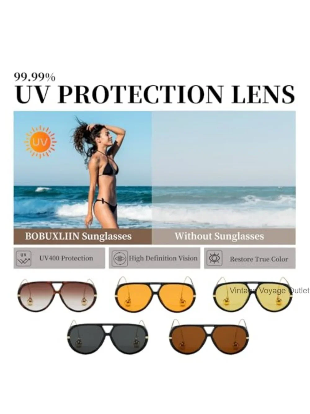 Oversized Retro Aviator Sunglasses for Women Metal Frame UV400 Protection